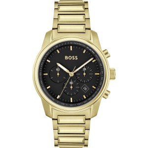 Ανδρικό ρολόι Boss 1514006 από ανοξείδωτο ατσάλι με μαύρο καντράν και χρυσό μπρασελέ.