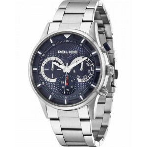 Ανδρικό ρολόι POLICE PL.14383JS/03M Driver από ανοξείδωτο ατσάλι με μπλε καντράν και ασημί μπρασελέ.