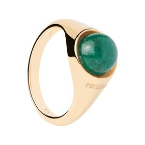 Γυναικείο δαχτυλίδι P D PAOLA AN01-B19-12 Icons Green Aventurine Moon από επιχρυσωμένο ασήμι 925.