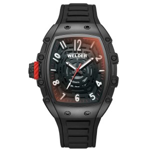 Ανδρικό ρολόι Welder W75 WRH3004-R με μαύρο καντράν και μαύρο καουτσούκ λουράκι.