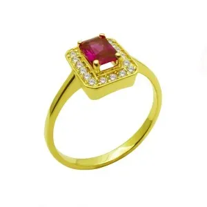 Χρυσό δαχτυλίδι ροζέτα  με κόκκινη πέτρα   R696