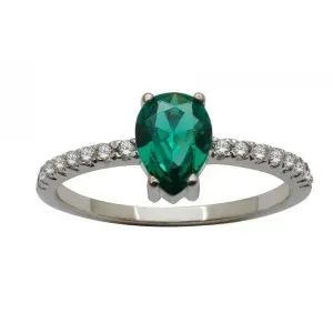 Λευκόχρυσο  γυναικείο δαχτυλίδι με  πέτρα πράσινη  και πλαϊνά ζιργκόν RB776