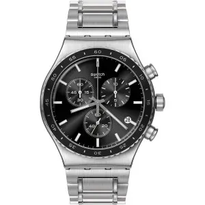Ρολόι SWATCH YVS495G Carbonium Dream Chronograph από ανοξείδωτο ατσάλι με μαύρο καντράν και μπρασελέ.