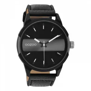 Ρολόι OOZOO C11000 Timepieces με μαύρο-γκρι καντράν και μαύρο δερμάτινο λουράκι.