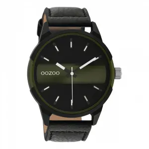 Ρολόι OOZOO C11002 Timepieces με μαύρο-πράσινο καντράν και μαύρο δερμάτινο λουράκι.