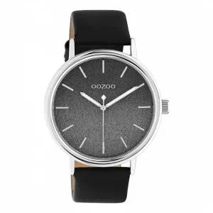 Ρολόι OOZOO C10939 Timepieces με μαύρο glitter καντράν και μαύρο δερμάτινο λουράκι.