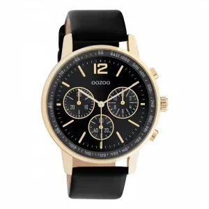 Ρολόι OOZOO Timepieces C10841 με μαύρο καντράν και μαύρο δερμάτινο λουράκι.