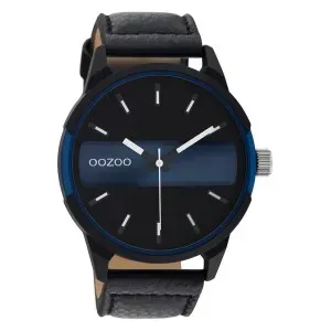 Ρολόι OOZOO C11003 Timepieces με μαύρο-μπλε καντράν και μαύρο δερμάτινο λουράκι.