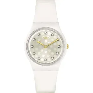 Γυναικείο ρολόι SWATCH SO31W109 Holiday collection Sparkle Shine Crystals με λευκό καντράν και λευκό καουτσούκ λουράκι.