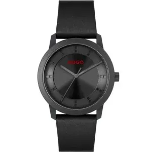 Ρολόι Hugo Boss 1530273 από ανοξείδωτο ατσάλι με μαύρο καντράν και μα΄ύρο δερμάτινο λουράκι.