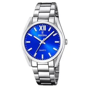 Γυναικείο ρολόι FESTINA F20622/Ε από ανοξείδωτο ατσάλι με μπλε καντράν και ασημί μπρασελέ.