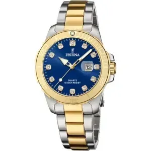 Γυναικείο ρολόι FESTINA F20504/3 από ανοξείδωτο ατσάλι με μπλε καντράν και ασημί-χρυσό μπρασελε΄.