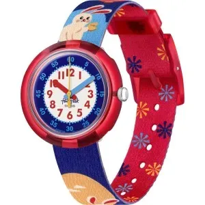 Παιδικό ρολόι FLIK FLAK ZFPNP134 Year Of The Rabbit Special Edition με πολύχρωμο λουράκι και λευκό-μπλε καντράν.
