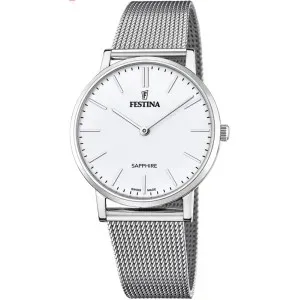 Ανδρικό ρολόι FESTINA F20014/1 από ανοξείδωτο ατσάλι με λευκό καντράν και ασημί μπρασελέ.