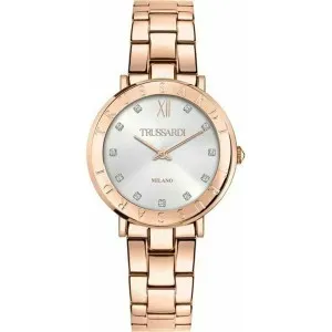 Γυναικείο ρολόι TRUSSARDI R2453115509 T-Vision από ανοξείδωτο ατσάλι με ασημί καντράν και ροζ χρυσό μπρασελέ.