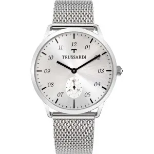 Ανδρικό ρολόι TRUSSARDI R2453116004 Vintage από ανοξείδωτο ατσάλι με ασημί καντράν και ασημί μπρασελέ.