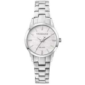 Γυναικείο ρολόι Trussardi R2453141509 T-Bent από ανοξείδωτο ατσάλι με ασημί καντράν και ασημί μπρασελέ.