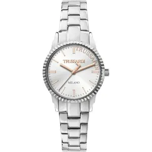 Γυναικείο ρολόι Trussardi R2453144506 T-Bent από ανοξείδωτο ατσάλι με ασημί καντράν και ασημί μπρασελέ.