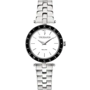 Γυναικείο ρολόι Trussardi R2453145504 T-Shiny από ανοξείδωτο ατσάλι με λευκό καντράν και ασημί μπρασελέ.