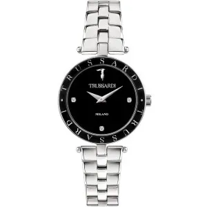 Γυναικείο ρολόι Trussardi R2453145506 T-Shiny από ανοξείδωτο ατσάλι με μαύρο καντράν και ασημί μπρασελέ.
