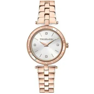 Γυναικείο ρολόι Trussardi R2453145512 T-Shiny από ανοξείδωτο ατσάλι με λευκό καντράν και ροζ χρυσό μπρασελέ.