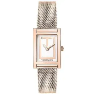 Γυναικείο ρολόι Trussardi R2453155501 T-Strict από ανοξείδωτο ατσάλι με λευκό καντράν και ροζ χρυσό μπρασελέ.