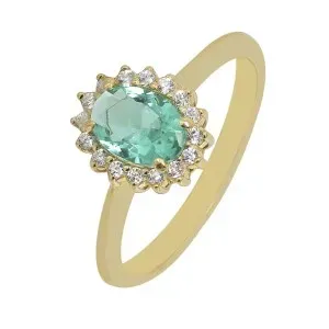 Χρυσό γυναικείο  δαχτυλίδι ροζετα με  Paraiba Green Zircon FL28283