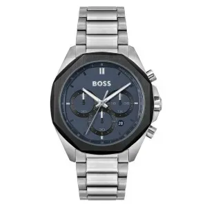 Ανδρικό Ρολόι Hugo Boss 1514015 από ανοξείδωτο ατσάλι με μπλε καντράν και ασημί μπρασελέ.