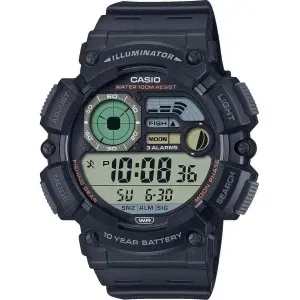 Aνδρικό ρολόι CASIO WS-1500H-1AVEF Collection Dual Time με ψηφιακό καντράν και μαύρο καουτσούκ λουράκι.