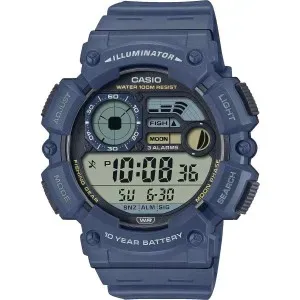 Ανδρικό ρολόι CASIO WS-1500H-2AVEF Collection Dual Time με ψηφιακό καντράν και μπλε καουτσούκ λουράκι.