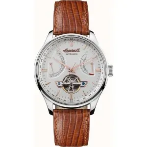 Ανδρικό ρολόι INGERSOLL I04605 The Hawley Automatic από ανοξείδωτο ατσάλι με καφέ δερμάτινο λουράκι.