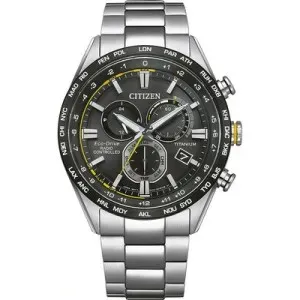 Ανδρικό Ρολόι CITIZEN Eco-Drive Radio Controlled Super Titanium CB5947-80E με Μαύρο Καντράν και Ασημί Μπρασελέ Από Τιτάνιο