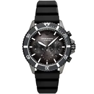 Ρολόι Emporio ARMANI AR11515 Diver Chronograph από ανοξείδωτο ατσάλι με μαύρο καντράν και μαύρο καουτσούκ λουράκι.
