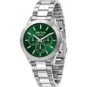 Ανδρικό ρολόι SECTOR R3253578030 270 από ανοξείδωτο ατσάλι με πράσινο καντράν και ασημί μπρασελέ.