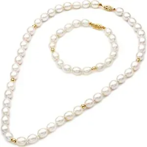 Σετ κολιέ και βραχιόλι με μαργαριτάρια Fresh Water Pearl 8,0×9,0mm Κ14 110148-110204 Pearls