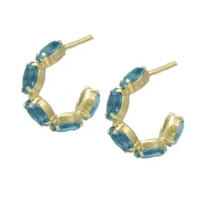 Γυναικεία σκουλαρίκια κρίκοι Victoria Cruz A4136-10DT από επιχρυσωμένο ασήμι 925 με γαλάζιες πέτρες ζιργκόν.