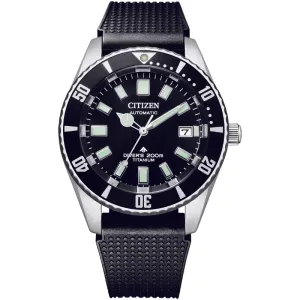 Ανδρικό Αυτόματο ρολόι CITIZEN Promaster Diver NB6021-17E με Μαύρο Καουτσούκ Λουρί και Κάσα Από Τιτάνιο