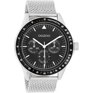Ανδρικό ρολόι OOZOO C11113 Timepieces με μεταλλικό πλαίσιο, μαύρο καντράν και ασημί μπρασελέ.