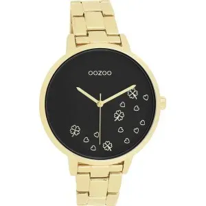 Γυναικείο ρολόι OOZOO C11124 Timepieces με μεταλλικό πλαίσιο, μαύρο καντράν και χρυσό μπρασελέ.