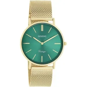 Γυναικείο ρολόι OOZOO C20295 Vintage με μεταλλικό πλαίσιο, πράσινο καντράν και χρυσό μπρασελέ.