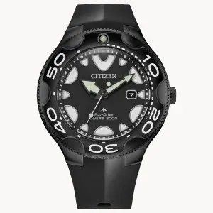 Ανδρικό ρολόι CITIZEN BN0235-01E Promaster Eco-Drive από ανοξείδωτο ατσάλι με μαύρο καντράν και μαύρο καουτσούκ λουράκι