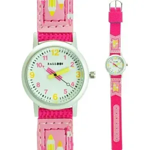 Παιδικό ρολόι BALLOON 77291112 με λευκό καντράν και ροζ υφασμάτινο λουράκι.