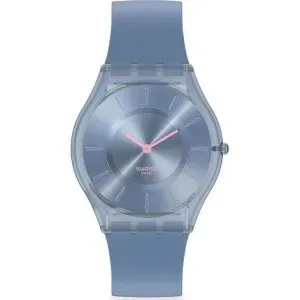 Γυναικελιο ρολόι Swatch Denim SS08N100-S14 με μπλε καντράν και μπλε καουτσούκ λουράκι.
