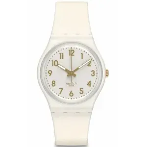 Γυναικείο ρολόι Swatch White Bishop SO28W106-S14 με λευκό καντράν και λευκό καουτσούκ λουράκι.