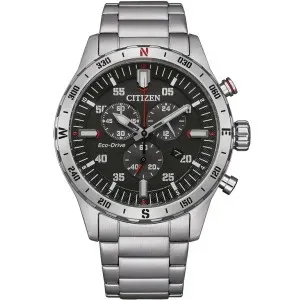 Ανδρικό ρολόι CITIZEN AT2520-89E Eco-Drive από ανοξείδωτο ατσάλι με μαύρο καντράν και ασημί μπρασελέ.