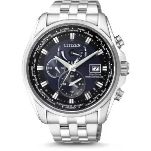 Ανδρικό ρολόι CITIZEN AT9030-55L Promaster Radio Controlled Eco Drive από ανοξείδωτο ατσάλι με μπλε καντράν και ασημί μπρασελέ.