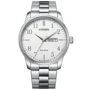 Ανδρικό ρολόι CITIZEN BM8550-81AE Eco Drive από ανοξείδωτο ατσάλι με λευκό καντράν και ασημί μπρασελέ.