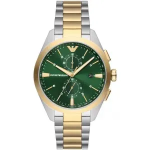Ανδρικό ρολόι Emporio Armani AR11511 από ανοξείδωτο ατσάλι με πράσινο καντράν και ασημί-χρυσό μπρασελέ.
