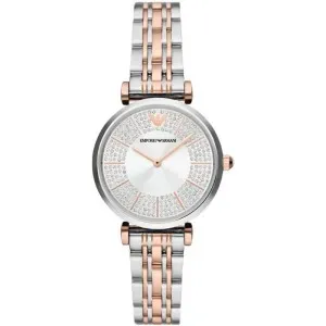 Γυναικείο ρολόι Emporio Armani AR11537 Gianni T-Bar από ανοξείδωτο ατσάλι με ασημί καντράν και ασημί-ροζ χρυσό μπρασελέ.