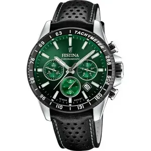 Ανδρικό ρολόι FESTINA F20561/5 από ανοξείδωτο ατσάλι με πράσινο καντράν καντράν και μαύρο δερμάτινο λουράκι.